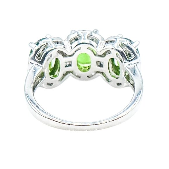 Chrome Diopside and White Topaz Three Stone Ring Sterling Silver Size 5 - Picture 3 of 4